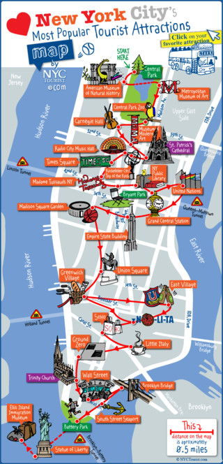 Plano turistico de museos, lugares, atracciones, sitios y monumentos de Nueva York