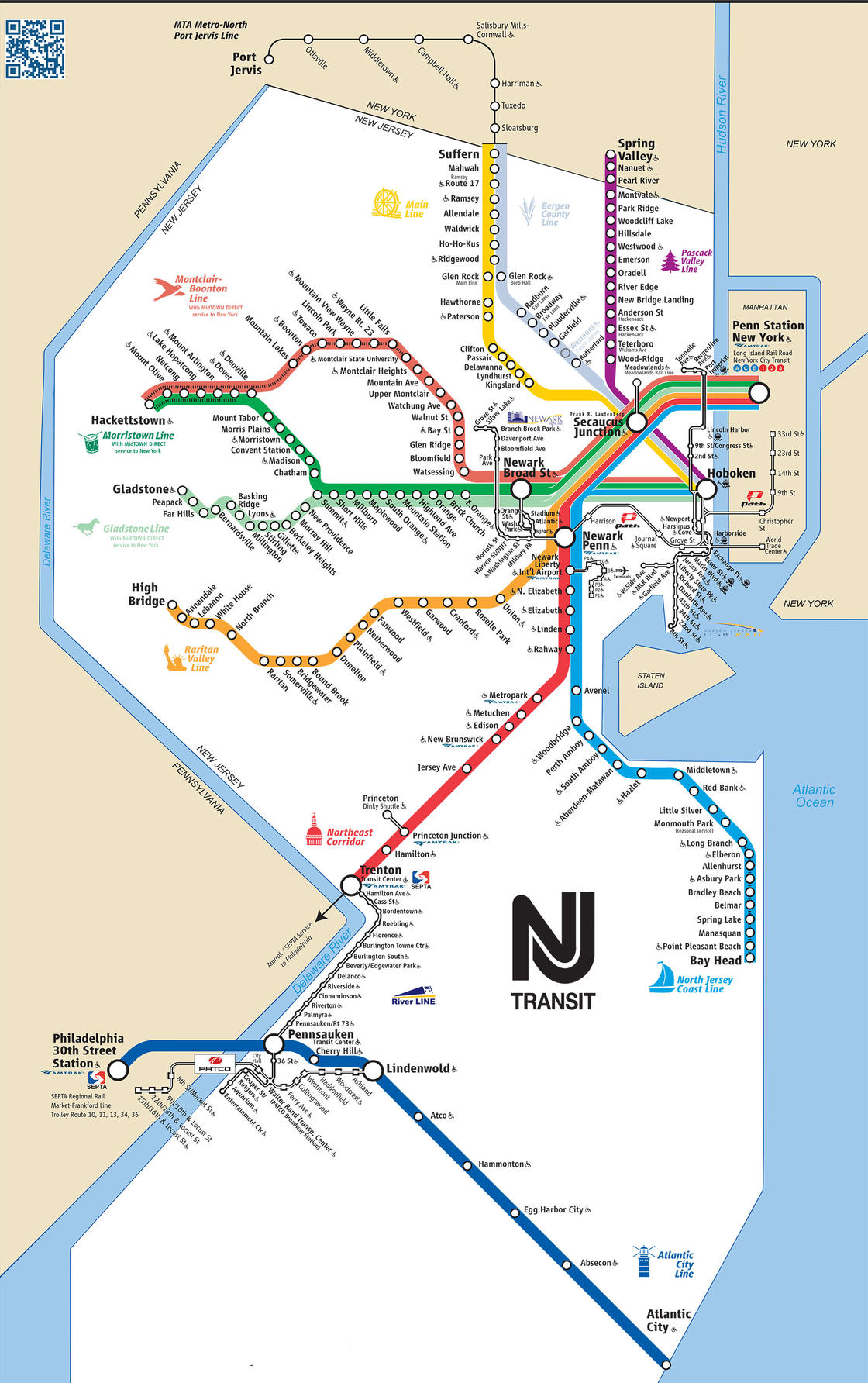 Mapa y plano de tren urbano de Nueva York : estaciones y lineas