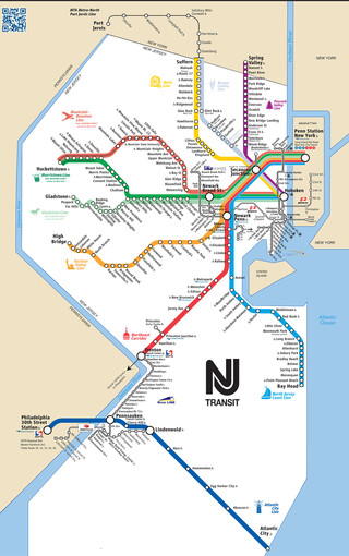 Plano de la red de tren urbano y cercanias New Jersey Transit